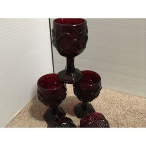 Vintage Avon Ruby Red Cape‎ Cod Mini Stemmed Wine Cordials Glasses Goblets 1876